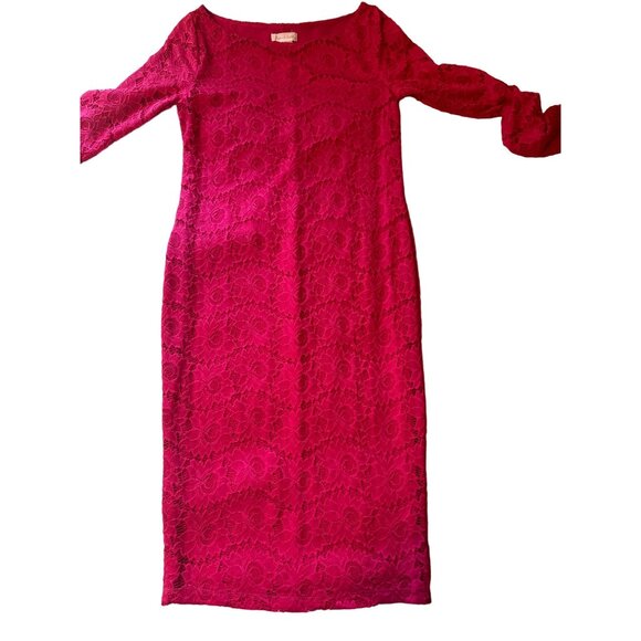 💖Ingrid & Isabel Women's Long-Sleeve Hot Pink Lace Midi Dress - Size S - Picture 2 of 5
